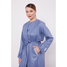 Levidor Mavi Işlemeli  Melanj Kimono Üçlü Takım