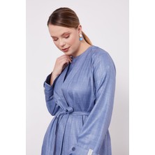 Levidor Mavi Işlemeli  Melanj Kimono Üçlü Takım
