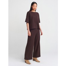 Dilvin 71833 Geniş Paça Fitilli Pantolon-Kahve