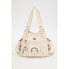 Lêvi D'or Beyaz Kanguru Cep Detaylı Omuz Çantası