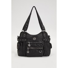 Lêvi D'or Siyah Çok Bölmeli Örgü Detay Omuz Çantası