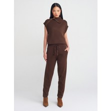 70166 Beli Lastikli Bağcıklı Triko Pantolon-Kahve