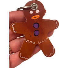 Pinkylola Design-Gingerman Serisi Neon Düğmeli Taba Hakiki Deri Anahtarlık,bag Charm