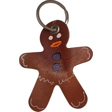 Pinkylola Design-Gingerman Serisi Neon Düğmeli Taba Hakiki Deri Anahtarlık,bag Charm