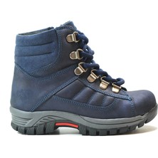 Onlo Ayakkabı Yağlı Deri Siyah & Lacivert Fermuarlı Trekking Erkek Çocuk Bot