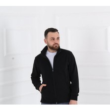 Unisex Siyah Standart Fit Tam Fermuarlı 2 Cepli Soğuk Geçirmez Polar Hırka