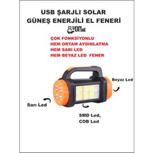 Flyonlook Solar Güneş Enerjili Hem Ortam Aydınlatma Hem Sarı Ön LED - Arka Beyaz LED Powerbank Özelikli Fener