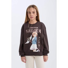 DeFacto Sakura Oversize Geniş Kalıp Bisiklet Yaka Sweatshirt Kız Çocuk D2829A824WN