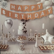 Banner Happy Birthday Kraft Gümüş