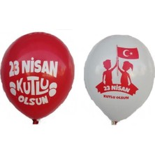 23 Nisan Baskılı Kırmızı Beyaz Lateks 10'lu Balon