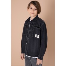 Erkek Çocuk Füme Armalı Cepli Bisiklet Yaka Tişörtlü Jean Gömlek 20098