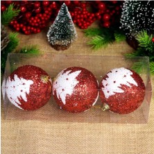 Yılbaşı Ağacı Süsü 3'lü 8 cm Toplar Desenli Kırmızı