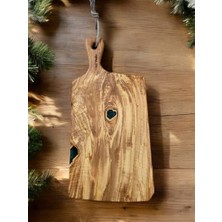 F&S Woodart Büyük Boy 43 X 21 Cm Edremit Doğal Zeytin Ağacı Saplı Kesme Sunum Tahtası