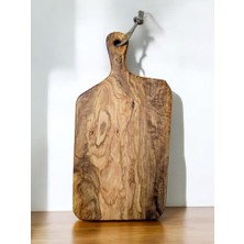 F&S Woodart Büyük Boy 43 X 21 Cm Edremit Doğal Zeytin Ağacı Saplı Kesme Sunum Tahtası