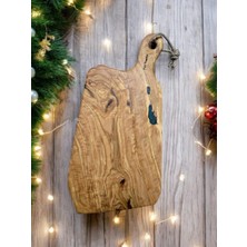 F&S Woodart Büyük Boy 43 X 21 Cm Edremit Doğal Zeytin Ağacı Saplı Kesme Sunum Tahtası
