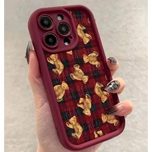 Iphone  Teddy Bear Darbeye Dayanıklı Yumuşak Silikon Bordo Telefon Kılıfı