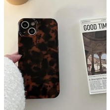 Iphone  Vintage Amber Leopar Desenli Kahve Siyah Geçişli Silikon Telefon Kılıfı