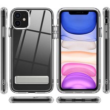 Ekılıf Apple iPhone 11 - Kılıf Standlı Şeffaf Silikon L-Stand Kapak - Şeffaf
