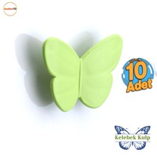 Badem10 Plastik Kelebek Kulp Yeşil 10 Adet Mobilya Çoçuk Odası Kız Erkek Dolap Kapak Kulpu Çekmece Kulbu