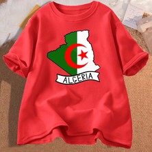 Tarz Sokak Cezayir Bayrağı Harita T Shirt Cezayir Gezisi Tee Cezayir T-Shirt O Boyun Grafik Tees Kadın E