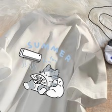 Tarz Sokak Yaz Kedi T Shirt Erkekler Kadınlar Için Amerikan Sokak Yaratıcı Komik Klima Kedi T-Shirt Pamu