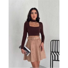 Kloş Süet Etek Kemerli /  Suede Skırt