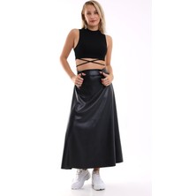 Win Moda Deri Etek Uzun Kloş Model Kemersiz / Leather Skırt Long Flozed Model
