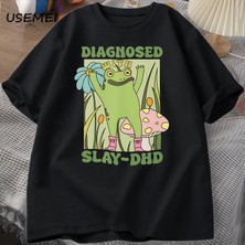 Tarz Sokak Komik Kurbağa Slay ile Teşhis-Dhd T-Shirt Erkek Groovy Kurbağa Meme T Shirt Zihinsel Sağlık T