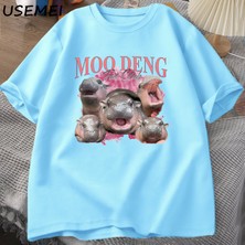 Tarz Sokak Moo Deng Fan Kulübü T Shirt Erkekler Komik Pamuk Tayland Kısa Kollu T-Shirt Erkek Tasarımcı K