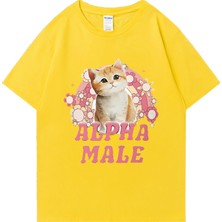 Tarz Sokak Alfa Erkek Sevimli Yavru Gökkuşağı Grafik T Shirt Erkek Kadın Komik Kedi Günlük Tişört Moda P