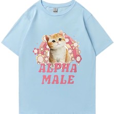 Tarz Sokak Alfa Erkek Sevimli Yavru Gökkuşağı Grafik T Shirt Erkek Kadın Komik Kedi Günlük Tişört Moda P