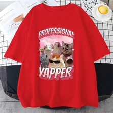 Tarz Sokak Profesyonel Yapper Meme Kedi Komik Tişört Erkek Kadın Moda Bağbozumu Kısa Sleevetshirt 100% P