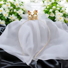 Gigi Giyim Renkli Kraliçe Tacı Figürlü Metal Gold Kadın Taç