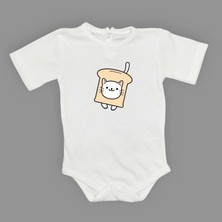 Mnk Baby & Kids Ekmek Kedi Baskılı Bebek Çıtçıtlı Body Uzun Kısa Kolsuz