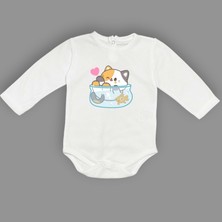 Mnk Baby & Kids Akvaryum Kedi Baskılı Bebek Çıtçıtlı Body Uzun Kısa Kolsuz