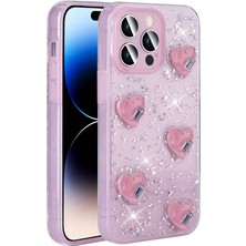 ekılıf - Apple iPhone 14 Pro Max - Kılıf Airbagli Simli Arka Yüzey Işıltı Silikon Kapak - Pembe - T31797