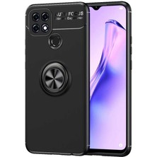 ekılıf - Oppo A15S - Kılıf Yüzüklü Karbon Ravel Silikon Kapak - Siyah - T16541