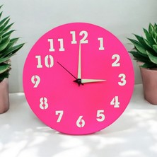 Bahat Camsız Ahşap Mini Fosforlu Magenta Pembe Duvar Saati Çap 22  cm
