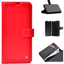 ekılıf - Realme 6İ - Kılıf 360 Full Koruma Kapakli Kartlikli Kart Bölmeli Cüzdan Kilif - Kırmızı - T13379