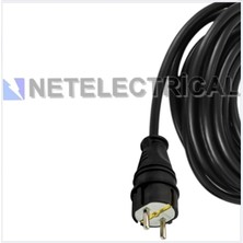 Netelectrical  Kauçuk 2'li Topraklı Grup Priz Uzatma Kablosu 1 Metre 3x2,5 Mm² Ttr Kalın Siyah Kablolu