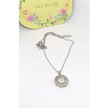 Eke Butik Çelik Fanus Taşlı Halka Kolye Gümüş 45 cm