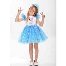 Mavi Elsa Karlar Kraliçesi Kar Taneli Taç Set Elbise