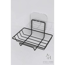 Atacı Home Yapışkanlı Siyah Dekoratif Sabunluk Banyo Düzenleyici Banyo Askı Aksesuar Sabunluk