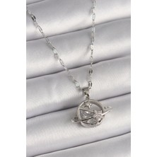 Callerrons Accessories Gümüş Renk Zincir Zirkon Taşlı Yıldız Detay Gezegen Model Kadın Kolye - EBJ241228W30251