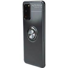 ekılıf - Samsung Galaxy S20 - Kılıf Yüzüklü Karbon Ravel Silikon Kapak - Siyah - T11912