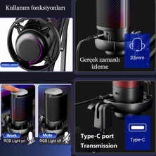 Rgb ve USB Podcast Gamer Youtuber Mikrofon Seti Oyuncu Yayıncı Condenser Mikrofon Seti