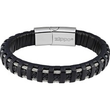 Zippo Çelik Örgülü Deri Bileklik