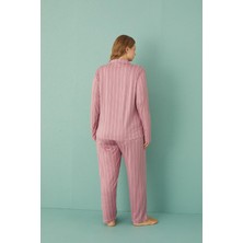 Pemilo Kadın 50801-129 Büyük Beden Önü Düğmeli Pijama Takımı Pudra