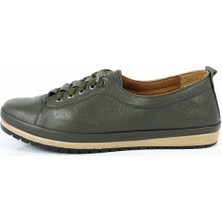 Kadın Yeşil Hakiki Deri Ortopedik Lastikli Babet Ayakkabı