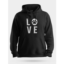 Nirvoda Love Pati Kedi Köpek Unisex Kapüşonlu Sweatshirt Siyah